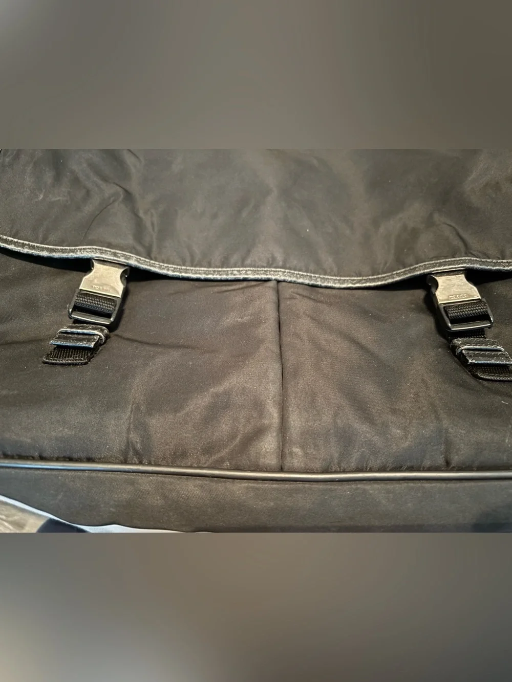 Authentic Vintage Prada Black Tessuto Nylon Double Buckle Messenger Bag